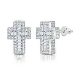 Europe and America New Fashion Trendy Studs Gold Plated Bling CZ Stone Cross Earrings Jewelry Nice Gift for Friends