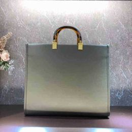 Shopping Bags Shoulder Early Spring New Leather Handbag Hard Plexiglas Handle Mode Hardware Accessories Women High Capacity Bag 1124