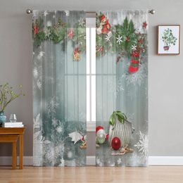 Curtain Christmas Tree Stars Bells Tulle Window For Livingroom Printed Sheer Home Decor Panels Chiffon Drapes