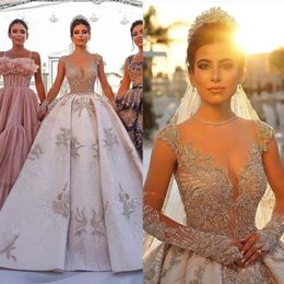 Luxurious Ball Gown Wedding Dresses V-Neck Transparent Design Short Sleeves Shining Beaded Applicant on the Hemline Stain Chapel Gown Custom Made Vestidos De Novia