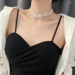 Choker ROSLIN Gothic French Minority Design Female Necklace Luxury White Artificial Crystal Pearl Collarbone Chain Drop