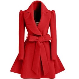 Women's Wool Blends Korean women's Woollen windbreaker Overcoat jacket coats Red XL autumn and winter long fashion coat 221110