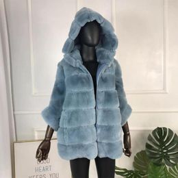 Women's Fur Jacket Real Coat High Quality Genuine Rex With Batwing Sleeves Hood Natural Women