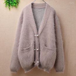 Women's Knits Ladies Women Korean Fashion Mink Cashmere Thick Warm Angora Wool Knitted Long Sleeves Cardigan Jacket Coat Winter