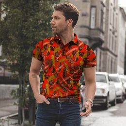 Men's Polos Pomegranate Size Abstract 3D Polo Shirt Casual Printed Summer Hip Hop Streetwear