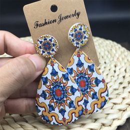S3303 Bohemian Fashion Jewellery Dangle Earrings Ceramic Tile Painting Patern Wood Earrings
