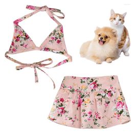 Dog Apparel Fashion Swimsuit Pet Clothes Dogs Bikini Set Summer Beach Dress For Puppy Dresses Flower Print Bra Skirt Suit