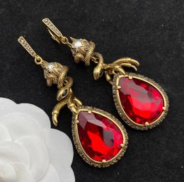 Gothic Retro Punk Red Gemstone Teardrop Dangle Eardrop Fashion Designer Earring Women Jewelry Party Anniversary Gift