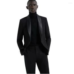 Men's Suits Fashion Costume Homme Black Men Wedding Prom Man Terno Masculino Slim Fit Tuxedo Groom Satin Shawl Lapel Mens Suit Blazer