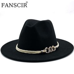 Wide Brim Hats Bucket Wool Fedora Hat For Women Chapeau Black With Chain Men Simple Autumn Female Caps Fashion Jazz Top Cap Wholesale 221110