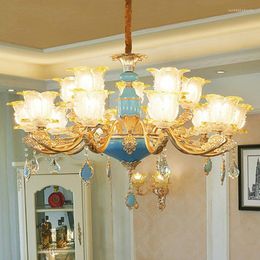 Chandeliers American Luxury Crystal Lights Fixture Blue Elegant European Classic Chandelier Big Villa Home Indoor Lighting