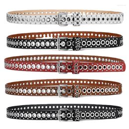 Belts 43'' Punk Hip-hop Style Women With Silver Metal Grommets And Rivets Fashion Black PU Leather Waist Straps
