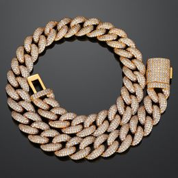 20mm 18-24inch Yellow White Gold Plated Bling 4 Rows CZ Cuban Chain Necklace Bracelet Hip Hop Jewellery For Men Women