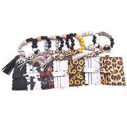 13 Styles Silicone Beaded Bracelet Keychain Women's Portable Wallet Wrist Keychains Tassel Card Bag Pendant