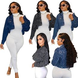 2024 Designer Brand denim jackets women outerwear casual long sleeve jeans coats print jacquard weave crop tops 3XL Plus size fall winter streetwear clothes 8935-8