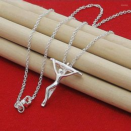 Chains LINJING 925 Sterling Silver Jesus Cross Pendant Necklace 18 Inch Chain For Women Men Wedding Engagement Party Fashion Jewelry