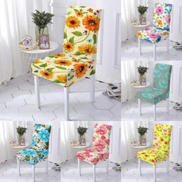 Chair Covers Sunflowers Flower Stretch Dinner Room Anti-Dirty Kitchen Seat Cover 1Pc Living Spandex Chairs Slipcovers Home Decor