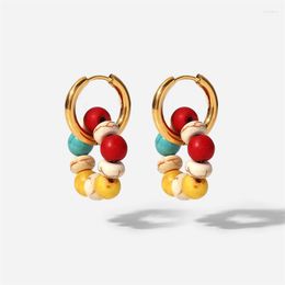 Hoop Earrings Trendy Colour Bead Earring Colourful Stone For Women Golden Stainless Steel Jewellery Gifts 2022