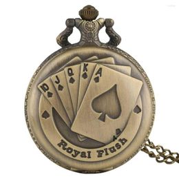 Pocket Watches Bronze Poker Card Quartz Watch Full Necklace Fob Chain Pendant Clock Hours Gifts For Men Women