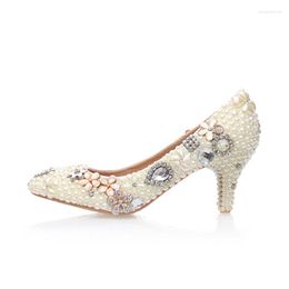 Dress Shoes Women Pumps Ivory Pearl Wedding Party Round Toe Bridal High Heels Bridesmaid 6cm Middle Heel Handmade Large Size