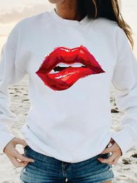 Women's Hoodies Watercolour Lip Trend Women Print Female Spring Autumn Fashion Casual Long Sleeve Graphic Sweatshirts Clothing Pullovers