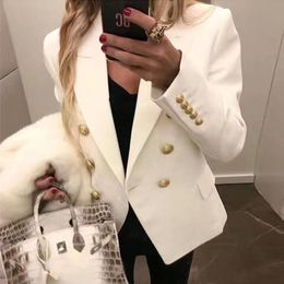 Premium Style Top Quality Blazers Original Design Women's Double-Breasted Slim Jacket Metal Buckles Blazer Gold button embellishment Outwear Black White BS123