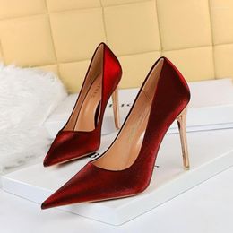 Dress Shoes 2022 Women 10.5cm High Heels Blue Pumps Satin Escarpins Luxury Stiletto Lady Scarpins Burgundy Green Prom