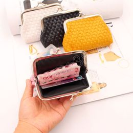 Women Woven PU Leather Mini Wallet Card Key Holder Coin Purse Female Pouch Hasp Change Purse Small Handbag Bag