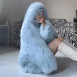 Women's Fur 2022 Women's Winter Coats Elegant Faux Female Clothing Long Sleeve Hooded Thick Warm Outerwears Lady Casual Coat U59