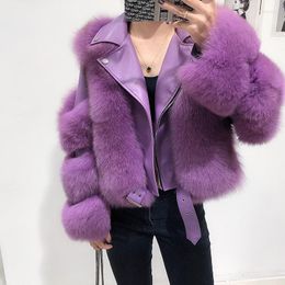 Women's Fur High Quality Thick Real Coat With Genuine Sheepskin Leather Long Sleeves Short Motor Biker Jacket