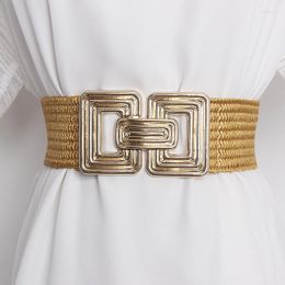 Belts 2022 Autumn Winter Women's Clothing Girdling Square Buckle Jute Wide Elastic Belt Ladies Decoration Waist Dress Band Seal