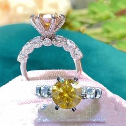 Solitaire Ring Luomansi 9MM 3 VSS Yellow with Certificate 100%S925 Jewelry Woman Wedding Anniversary Party Birthday Gift 221109