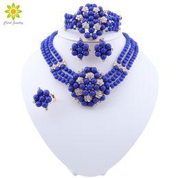 Wedding Jewelry Sets Exquisite Dubai Gold Color Nigerian Woman Accessories Necklace Earrings African Beads costume 221109
