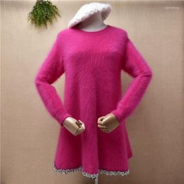 Women's Sweaters Ladies Women Fashion Mink Cashmere Knitted O-neck Long Sleeves Slim Blouses Pullover Angora Fur Jumper Sweater Pull Rose