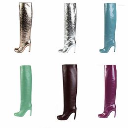 Boots 2022 Autumn Winter Fashion Woman Long Round Toe Slip On Mid Heel Knee High Ladies Plus Size Halloween Shoes