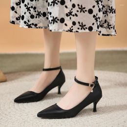 Dress Shoes 2022 Classic High Heels Black Matte Comfort Ankle Strap Ol Office Ladies Large Size 35-45