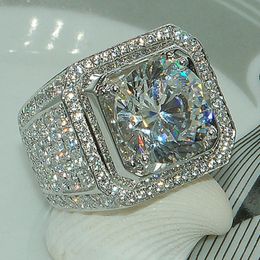 Luxury Round White Crystal CZ Rings For Women Men Hip Hop Full Crystal Engagement Ring Wedding Band Jewellery Gift