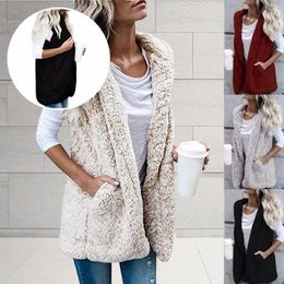 Women's Vests Stylish Vest Coat Lady Cardigan Loose Midi Length Warm Double-sided Fluffy Pure Color