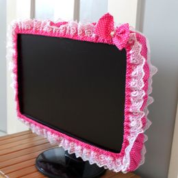 Other Desk Accessories Lace Fabric Computer Frame Cover Monitor Screen Dust With Elastic Pen Pocket Bow Home Decorations 221111