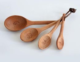 Zakka Style Beech Wood Measuring Spoons Set Kitchen Cook Tea Measuring Spoon Wooden Baking Tool