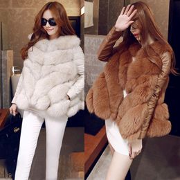 Women Coat thanksgiving gift Winter Imitation fox Faux Fox Fur Removable sleeve Jacket outdoor leisure fashion street pure Colour Medium and long coats