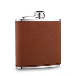 304 stainless steel 6OZ Brown and black leather hip flask Laserable Leatherette Flask food degree can be engraved my co2 fiber machine