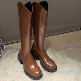 Boots Dress Shoes Women's Platform Female Luxury Designer British Style Elegant Knight Motorcycle Knee High Botines