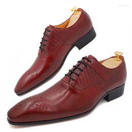Dress Shoes Luxury Men Oxford Leather Italian Red Black Hand-polished Pointed Toe Lace Up Wedding Office Formal