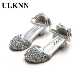 Sneakers ULKNN Sandals For Girls Children Fashion High Heels Kids Spring Summer Princess Party Shoes Casual Bow Footwears Round Toe 221110