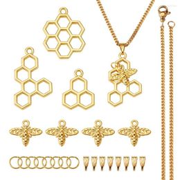 Pendant Necklaces 1Set Bee Honeycomb Alloy Pendants Charms With Stainless Steel Curb Chain For DIY Gift Jewellery Making Accessories
