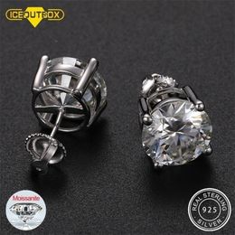 Stud 10mm 4CT Real Diamond Gemstone Earrings For Women Screw Back 100% 925 Sterling Silver Sparkling Wedding Jewellery Gift 221109