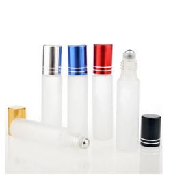 600pcs 10ML Travel Frosting Glass Roll on Perfume Bottle For Essential Oils Empty Parfum Containers With Steel Beads