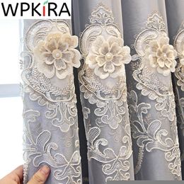 Sheer Curtains Luxurious Romantic Emed Embroidery Curtain For Living room Bedroom Tulle Veet Lacework Double Layer Window Drapes 221110