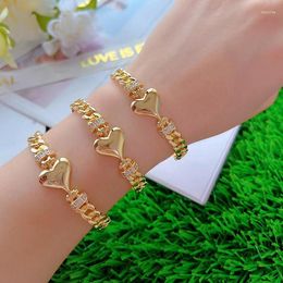 Bangle 3Pcs Dainty Chic 18k Gold Plated Pave CZ Cubic Zirconia Star Heart With Curb Chain Cuff Bangles For Ladies